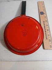 Vintage Huta Silesia Poland Enamelware Red/White Skillet 16 Decor has Wear & Age