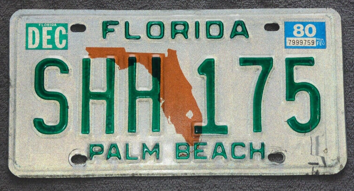 Vintage original Florida License Plate SHH 175 Palm Beach FL US | eBay