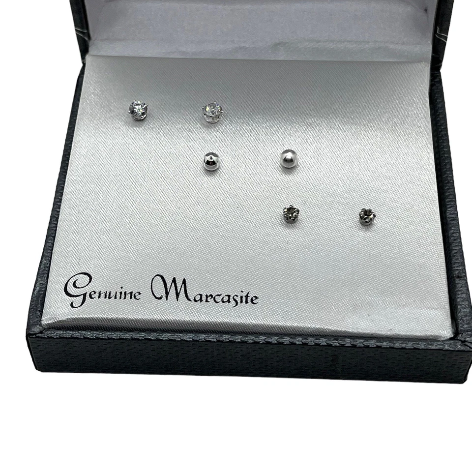 Juego de tres pendientes de plata de lujo marcasita chapados en plata nuevos en caja Foto 2 de 4