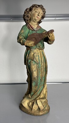 Ältere Musikant Heiligen Figur Skulptur aus Polychrome / Holz / Ton ? Signiert