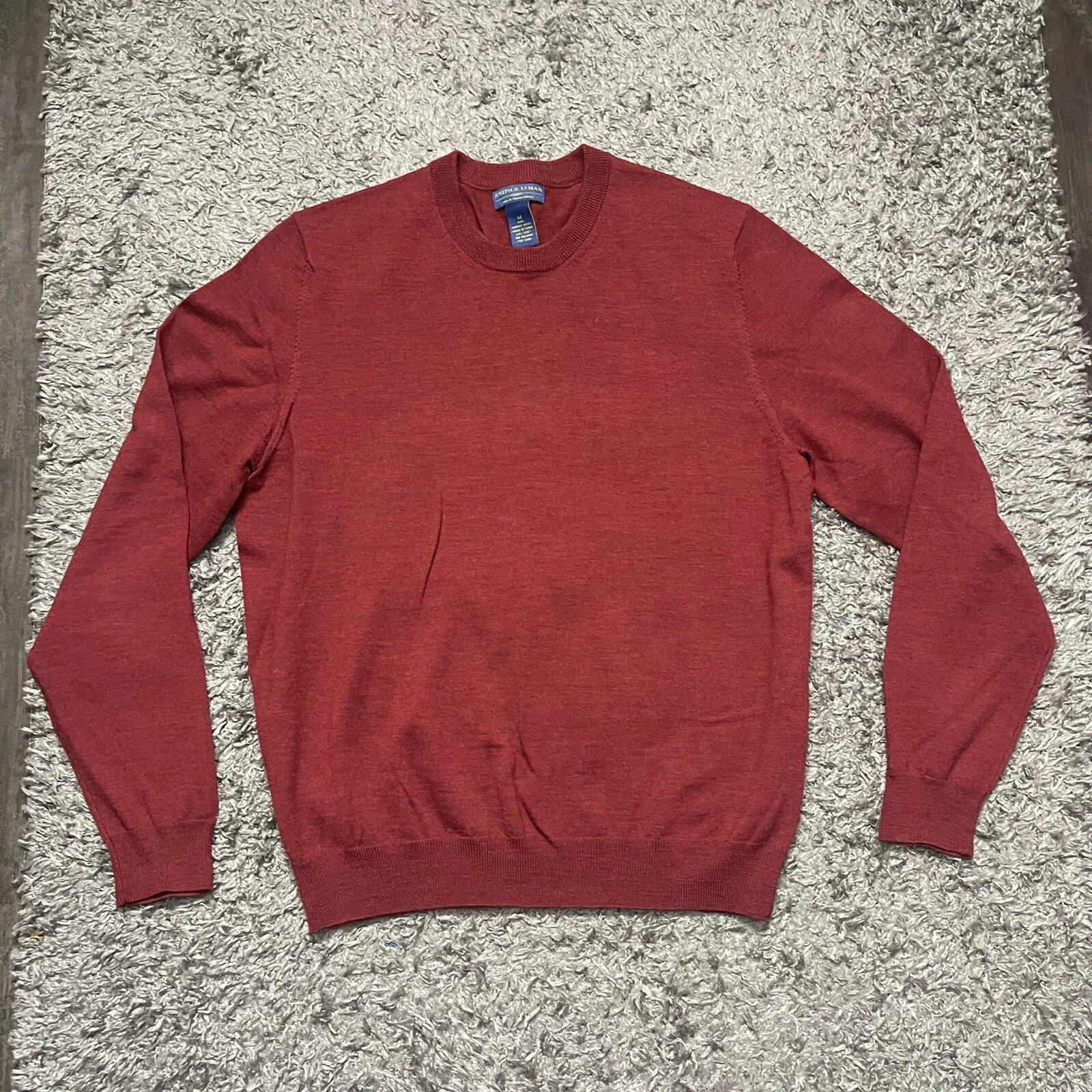 Joseph & Lyman Sweater Mens Medium Red Merino Wool Pullover Long Sleeve Casual