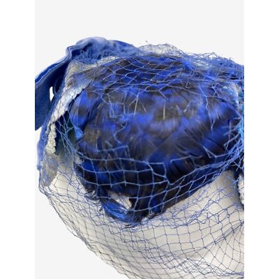 Blue Velvet Fascinator Feather Silk‎ Leaf Caplet Half Hat Whimsy Vintage 50s 60s Blue Velvet Fascinator Feather Silk Leaf Caplet Half Hat  main image 3
