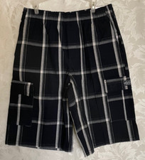 Shaka Wear Plaid Shorts Long Length Cargo Pockets Navy Medium