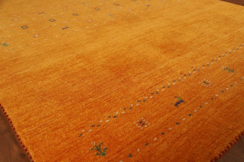 Orange Nomadic Wool Gabbeh Indien Area Rug 5x8 Handmade Carpet - Picture 6 of 18