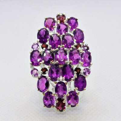 Amethyst Rhodolith Ring GIGANT 925 Silber 585 Bicolor vergoldet 18,1 mm 57
