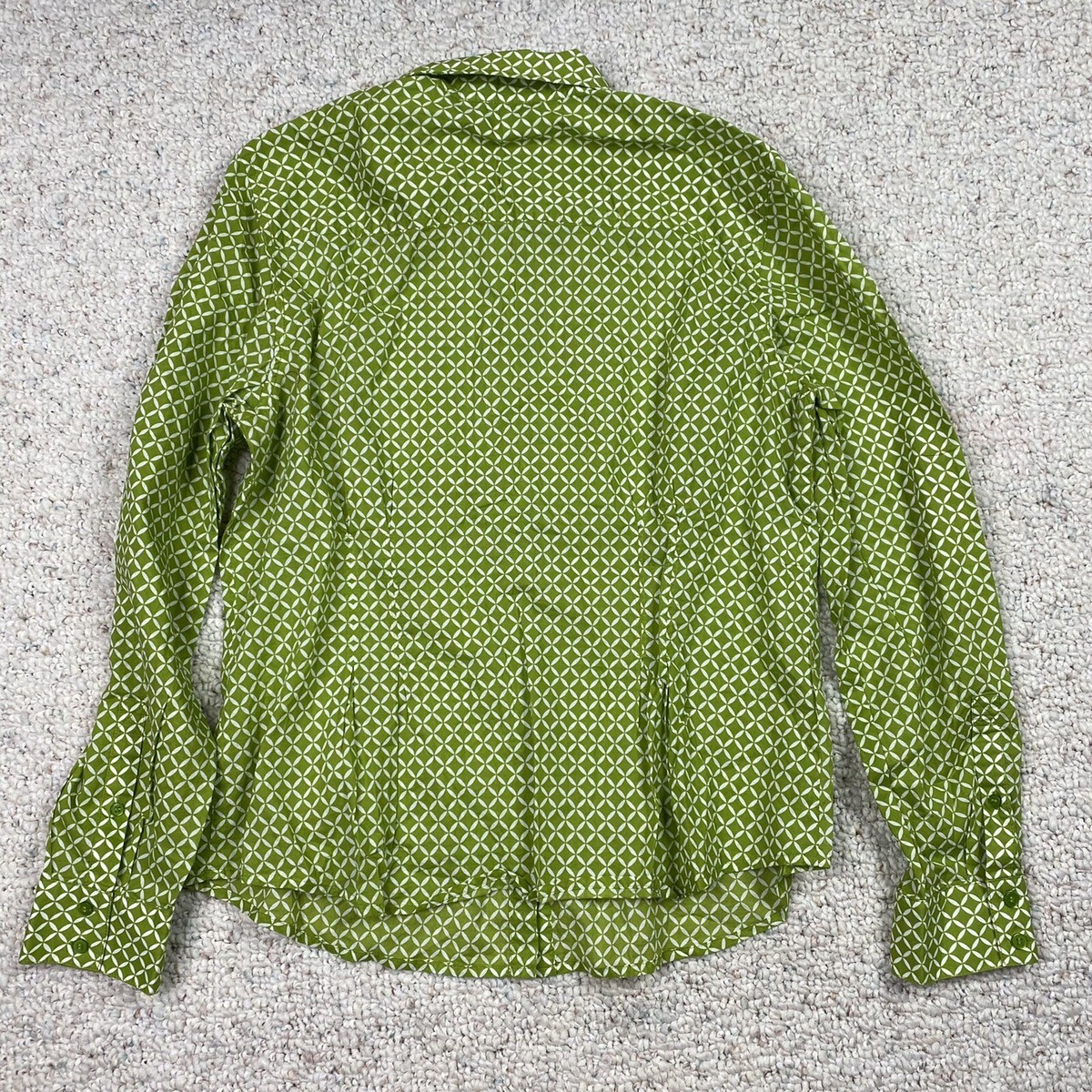 Jones New York Sport Womens Top sz L Green Geometric Button