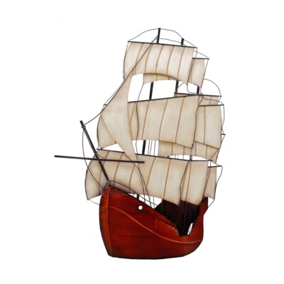 abc HOME Wanddeko Segelschiff Metall 3D-Optik Maritim Wandbild Schiff groß 80cm