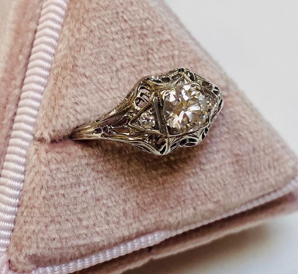 Antique Art Deco Diamond Engagement Ring, Size 6.5, 1920s 18k White ...
