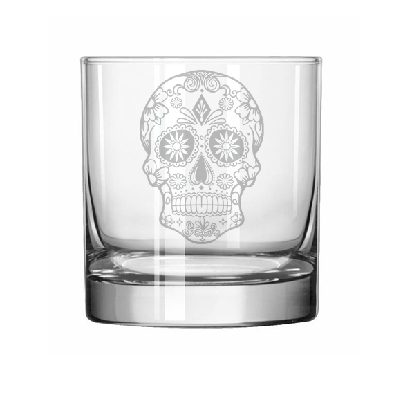 11oz Rocks Whiskey Highball Glass Sugar Candy Skull