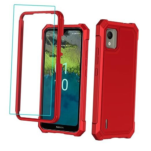 for Nokia C110 Case,Nokia C110 Phone Case with Screen Protector Front Back Red