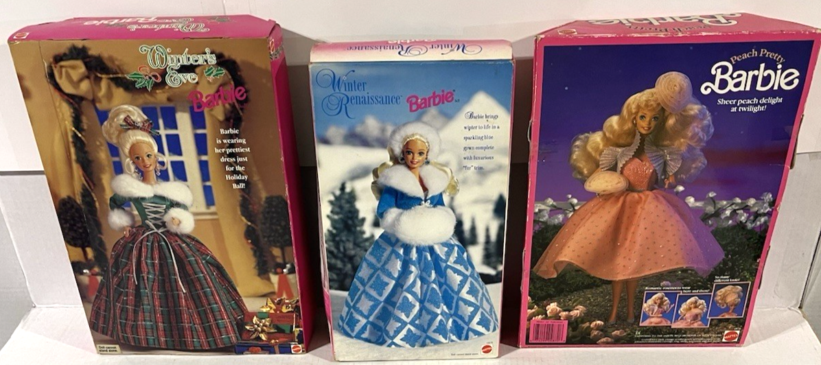 HOLIDAY BARBIE DOLL LOT WINTER'S EVE RENAISSANCE PEACH PRETTY NEW IN  BOX!