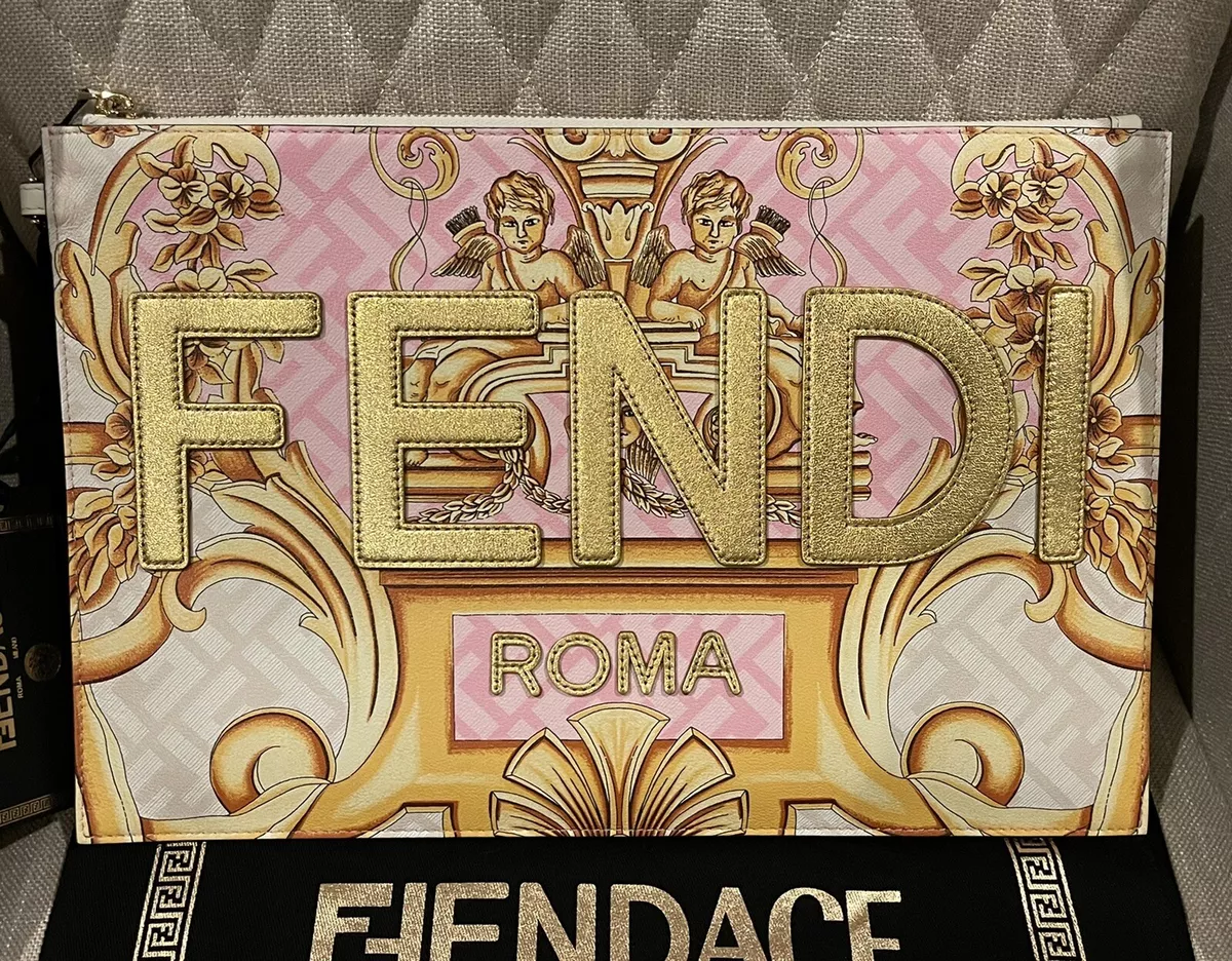 New Versace X Fendi Fendace Collaboration Large Flat Pouch Pink