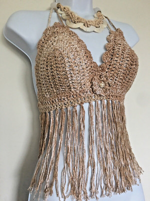 NEW SUMMER TOP CROPTOP HALTER TOP BRALETTE COTTON FESTIVAL OMBRE BROWN
