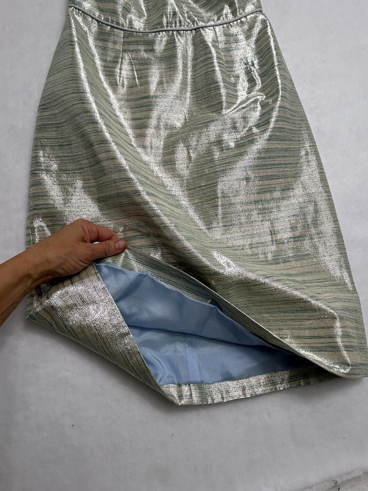 CROP David Peck Mujer’s 4Vestido Metalizado Verde Multi Fiesta Cóctel Talla Pequeña 4 Foto 4 de 4