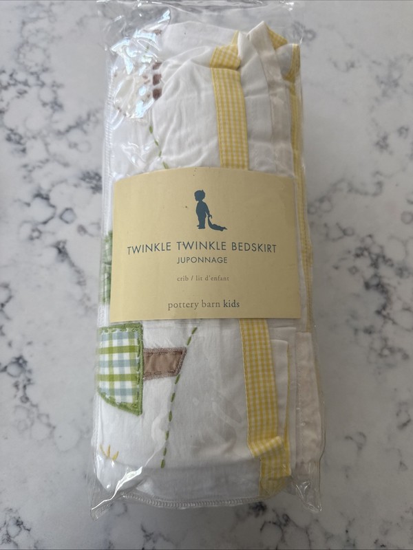 POTTERY BARN Kids Baby Crib BedSkirt, Twinkle Twinkle, Yellow Gingham NIP