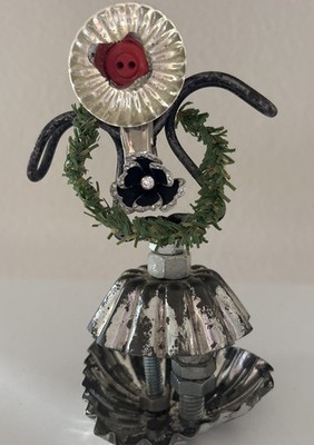 Handbuilt Unique  Robot Sculpture Hula Girl Using  Found Vintage Objects Art