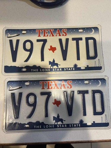 State of Texas Plates Set of 2 V97 VTD Lone Star Space Shuttle Cowboy - Expired