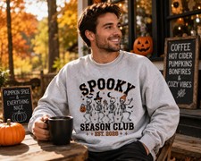 Spooky Season Club Halloween Sweatshirt Skeleton Crewneck Fall Graphic Shirt