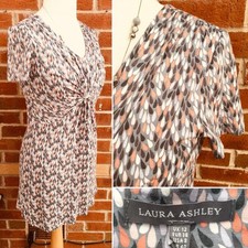 LAURA ASHLEY Size 12 Grey Peach Dress Evening Stretchy Summer Holiday L3