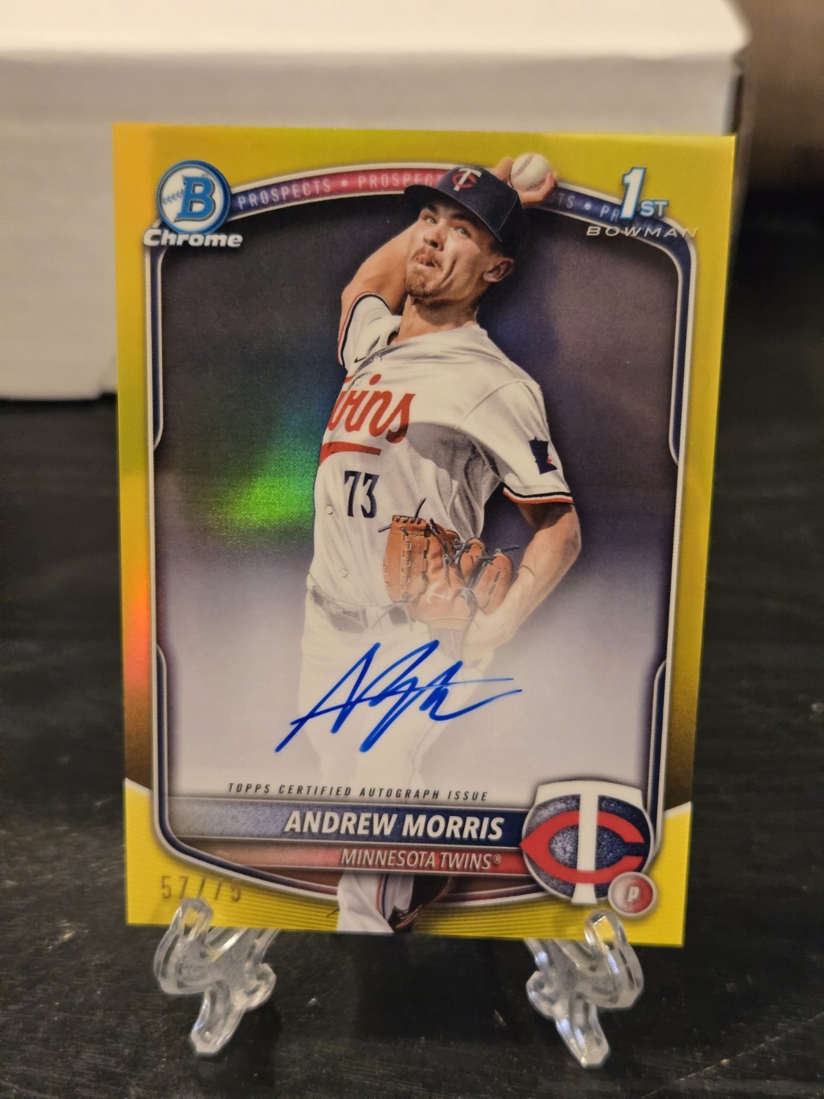 2025 Bowman Chrome Andrew Morris 1st Bowman Auto Yellow /75 Twins