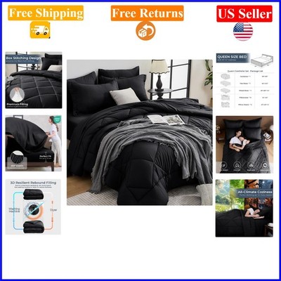 Black Queen 7-Piece Comforter Bed Set - All Season, Ultra Soft Microfiber