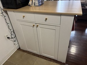 MUST GO White/Wood Kitchen Island, Drawers, Shelves, Folding Top, 120x90cm