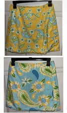 Lilly Pulitzer Reversible Skirt Girls 14 Yellow Wrap Les Monkeys / Blue Paisley