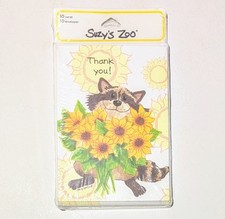 Vintage Sealed Set of 10 Suzy's Zoo Raccoon Flowers Thank You Greeting Cards NOS