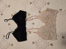 Lace Bralette Set, Size Medium, 2 Pack (Black and Nude)