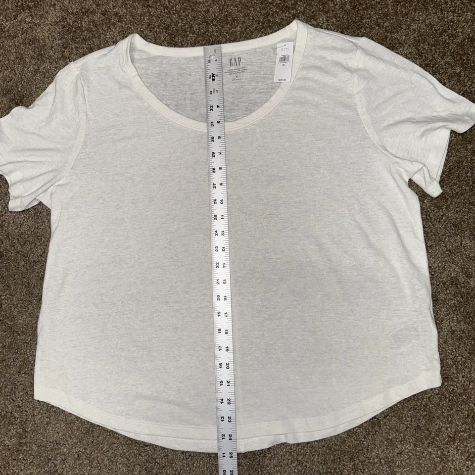 Gap 亚麻混纺 T 恤女式 XL 拉丝白色低圆领休闲海滩泳池 — 第 3/4 张图片