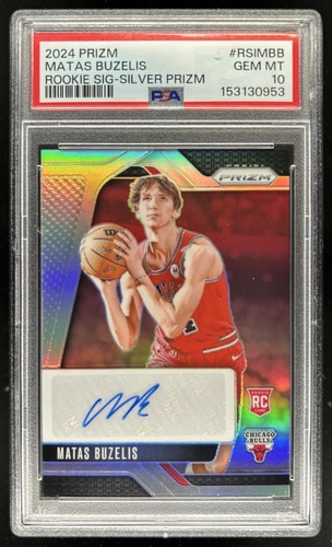 2024-25 Panini Prizm Matas Buzelis Rookie RC Silver Auto #RSI-MBB Bulls PSA 10