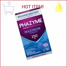 Phazyme Maximum Strength Gas and Bloating Relief, 250 mg Simethicone, 12 Fast Ge