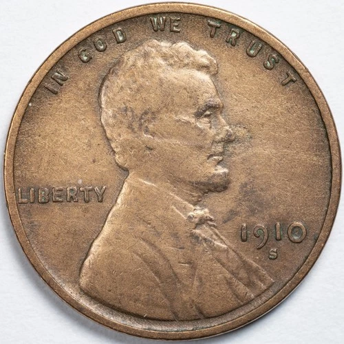 1910-S Lincoln Wheat Penny Cent San Francisco Mint Fine (F) Details