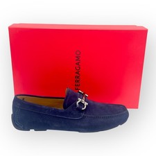 Salvatore Ferragamo Parigi Gancini Driver Loafer Navy Mens 8 US 7 UK New In Box