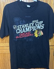 Chicago Blackhawks 2010 Stanley Cup Champions Reebok Black Tee Shirt Size Medium