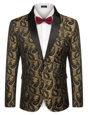 COOFANDY Mens Floral Tuxedo Jacket Paisley Suit Blazer Dinner X-Small, Golden