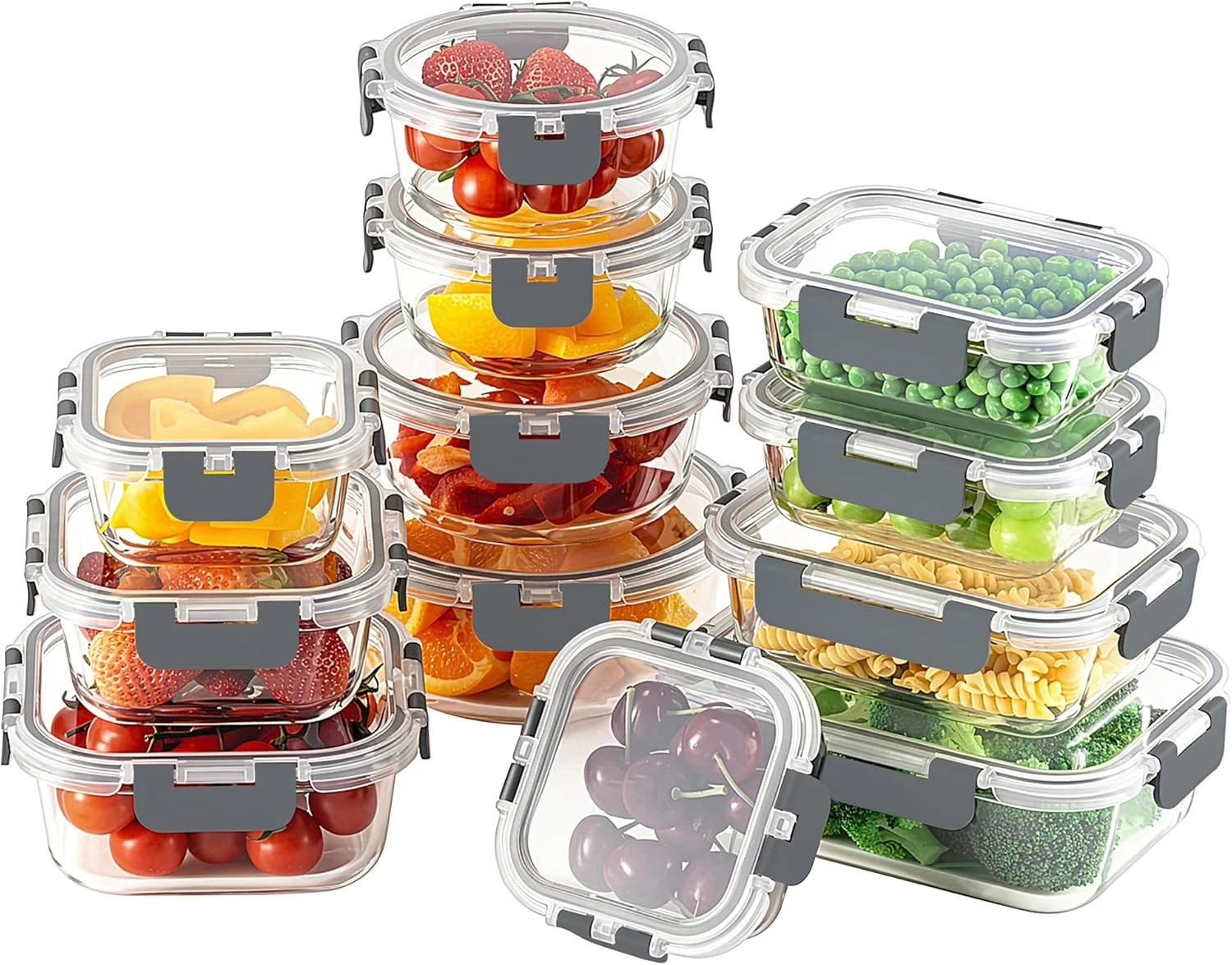 24Pc Borosilicate Glass Food Storage Containers with Snap Locking Lids, Glass Me