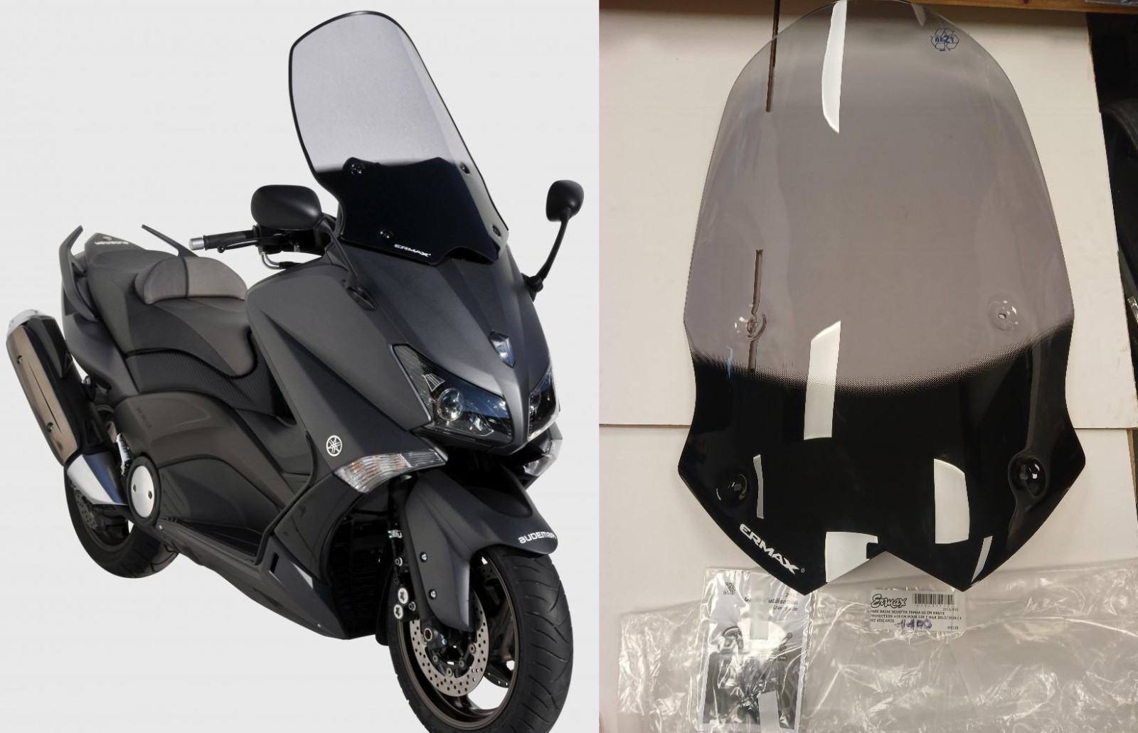 Bulle Ermax haut de gamme gris clair de 65 cm pour une finition soignée sur Yamaha Tmax 530