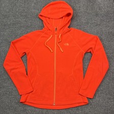 The North Face Hoodie Womens Small Orange Fleece Full Zip Pockets Logo Raglan