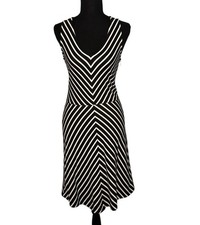 Banana Republic Black/White Striped A-Line Knee Length V-Neck Sleeveless Dress