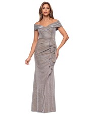 Xscape Sand Metallic Sparkle Off the Shoulder Gown Size 16W $299