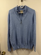 LL Bean Cotton Cashmere 1/4 Zip Pullover Sweater Knit Top Blue L Reg