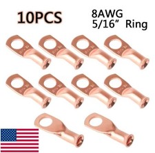 10PCS Ring Terminal Cable Wire Copper Lugs 8AWG Gauge 5/16" Connectors Car Audio