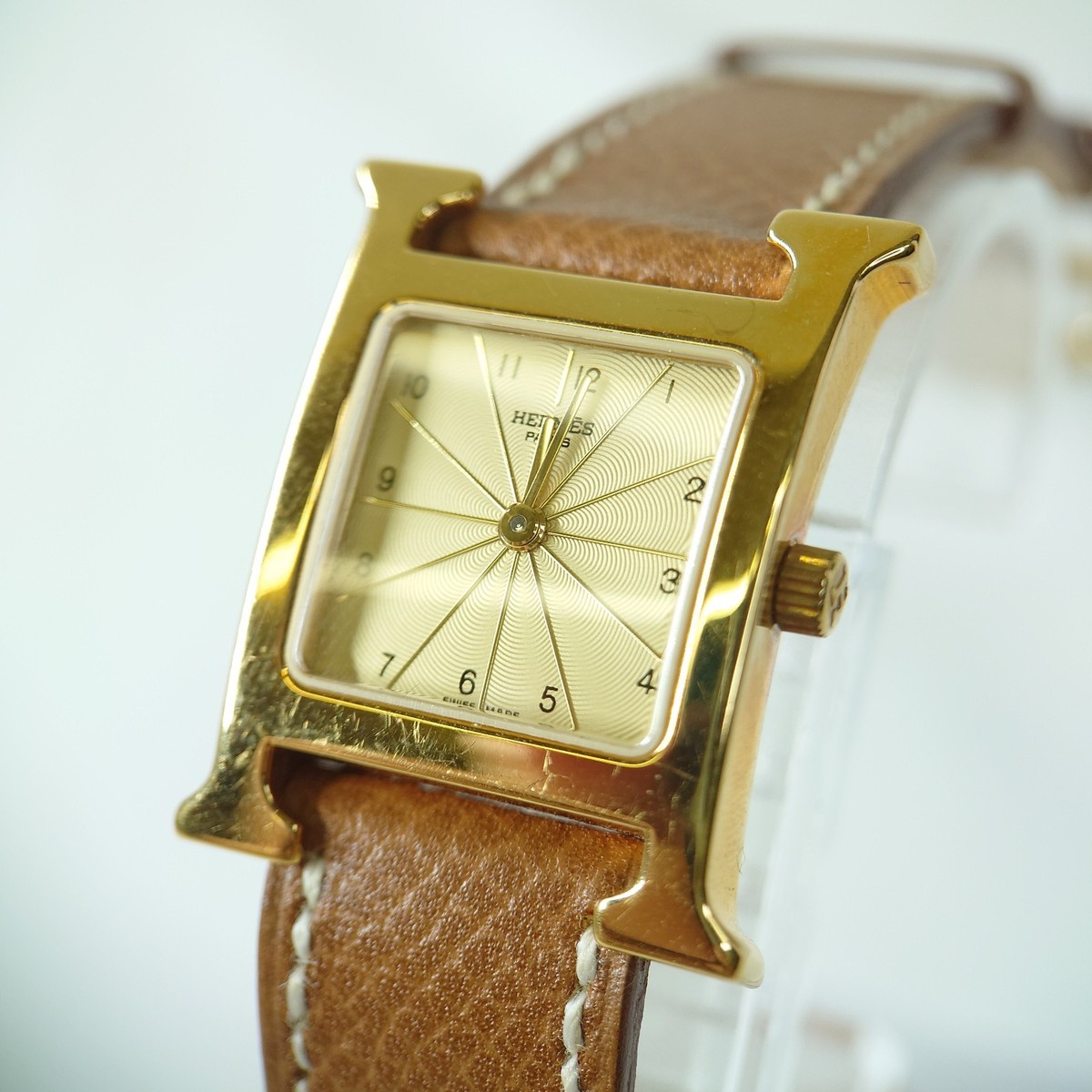 エルメス　Hウォッチ　HH1 201 ゴールド N.MINT] HERMES HH1.201 H Watch Orange Dial 21mm Quartz