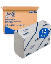 Scott Essential Hand Towels Narrow Fold White Paper 12x220=2640 Sheets 6636001