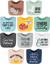 Baby Boy or Girl Terry Bibs Set of 10-100% Cotton, Soft, Absorbent Baby Bibs, Un