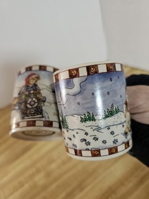 Vtg Boyds Bears Bearware Pottery Works Christmas Mini Mug Ornament Cups Set of 2