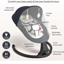 Electric Infant Baby Swing Bluetooth Touch Screen 5-Point Belt Mosquito Net