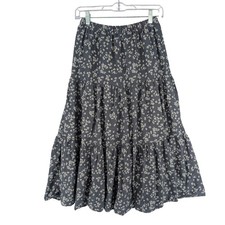 Girls Floral Tiered Skirt L 10/12 Bluish Gray Daisy Ruffle Cotton Boho