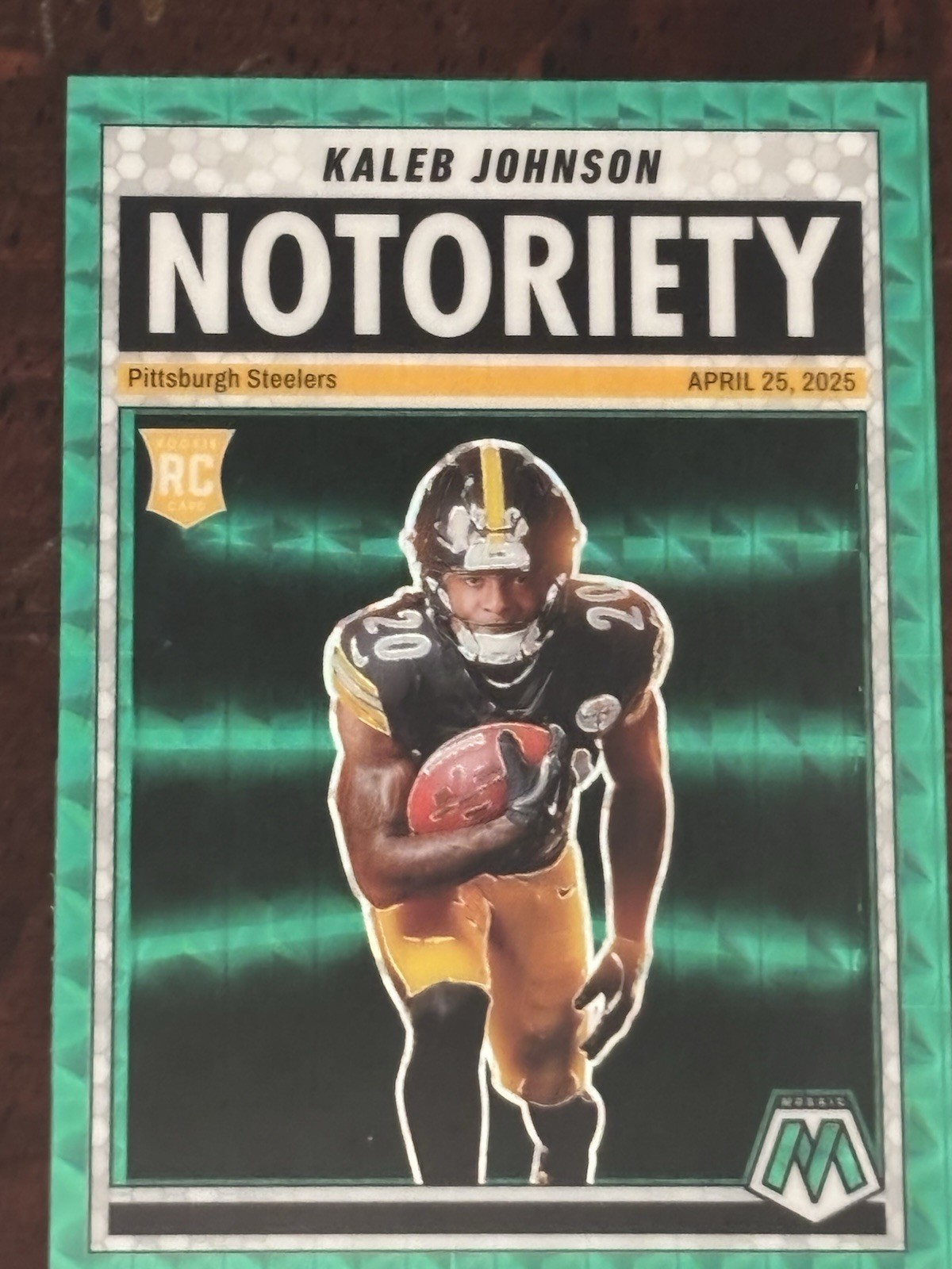 2025 Panini Mosaic - Notoriety Kaleb Johnson #22 Green Mosaic Prizm (RC)